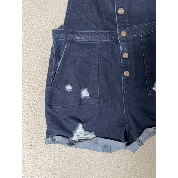 NoBo‎ Shortalls Womens Size Jr Medium 7/9 Blue Denim Distressed Overalls Grunge - Picture 5 of 13